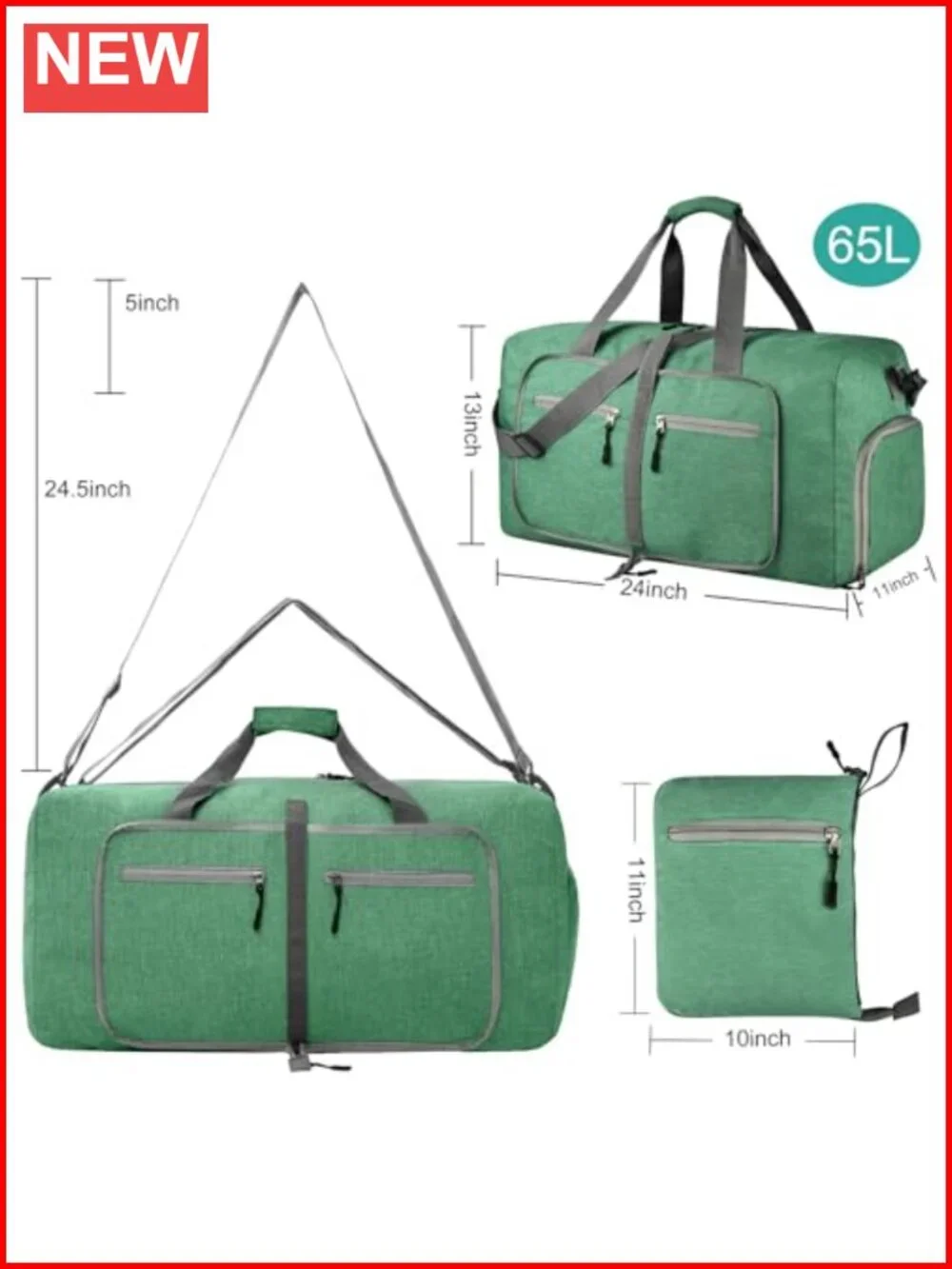 85L Foldable Travel Duffel Bag with Shoe Compartment, Waterproof Polyester